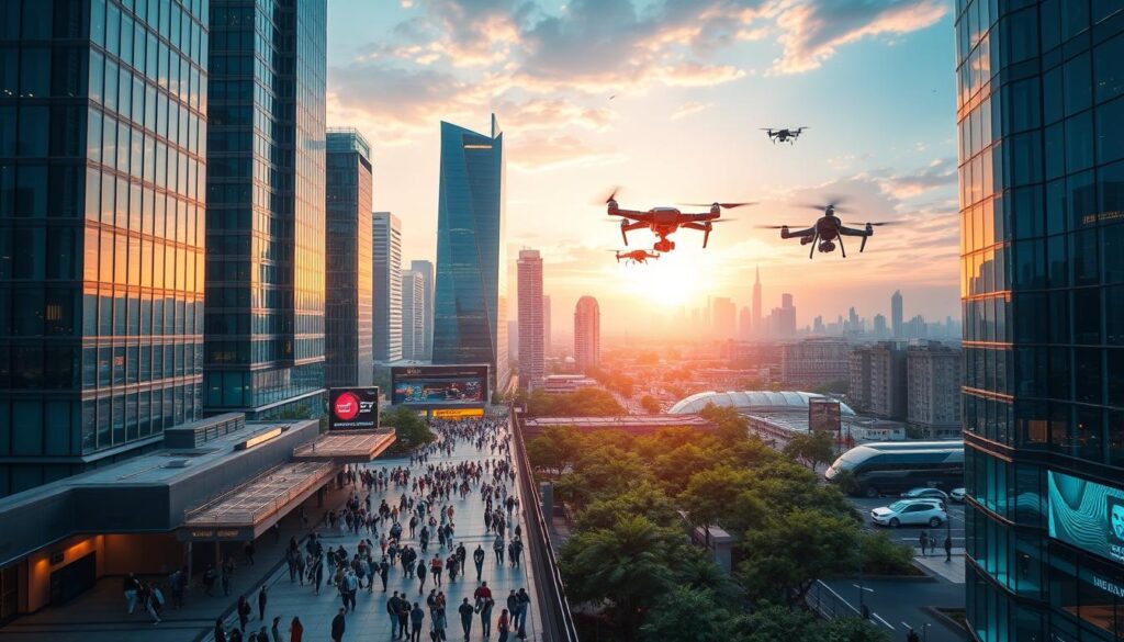 A modern, vibrant cityscape with a bustling tech hub in the foreground. Sleek high-rise buildings, glimmering glass facades, and bustling pedestrian walkways. In the middle ground, various web3 applications and services are being actively used - cryptocurrency wallets, DeFi platforms, NFT marketplaces, and decentralized social media. The background features a futuristic landscape with hovering drones, autonomous vehicles, and smart city infrastructure. The lighting is a mix of natural daylight and neon accents, creating an energetic, forward-looking atmosphere. The entire scene conveys the integration of cutting-edge technology, real-world adoption, and the seamless integration of blockchain and AI-powered solutions across the Web3 ecosystem. A modern, vibrant cityscape with a bustling tech hub in the foreground. Sleek high-rise buildings, glimmering glass facades, and bustling pedestrian walkways. In the middle ground, various web3 applications and services are being actively used - cryptocurrency wallets, DeFi platforms, NFT marketplaces, and decentralized social media. The background features a futuristic landscape with hovering drones, autonomous vehicles, and smart city infrastructure. The lighting is a mix of natural daylight and neon accents, creating an energetic, forward-looking atmosphere. The entire scene conveys the integration of cutting-edge technology, real-world adoption, and the seamless integration of blockchain and AI-powered solutions across the Web3 ecosystem.