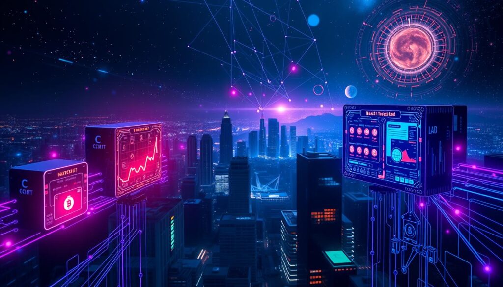 A pair of interconnected blockchain networks, one showcasing a single transaction and the other demonstrating batch transfers. The foreground features distinct blocks and ledgers, with vibrant digital assets flowing between them. The middle ground depicts a dynamic, futuristic cityscape of skyscrapers and neon-lit interfaces, hinting at the scale and complexity of the underlying systems. In the background, a cosmic landscape of swirling data and pulsing energy fields, symbolizing the decentralized nature and vast potential of the blockchain technology. Cinematic lighting and a moody, tech-noir atmosphere convey the technical depth and gravity of the subject matter. A pair of interconnected blockchain networks, one showcasing a single transaction and the other demonstrating batch transfers. The foreground features distinct blocks and ledgers, with vibrant digital assets flowing between them. The middle ground depicts a dynamic, futuristic cityscape of skyscrapers and neon-lit interfaces, hinting at the scale and complexity of the underlying systems. In the background, a cosmic landscape of swirling data and pulsing energy fields, symbolizing the decentralized nature and vast potential of the blockchain technology. Cinematic lighting and a moody, tech-noir atmosphere convey the technical depth and gravity of the subject matter.