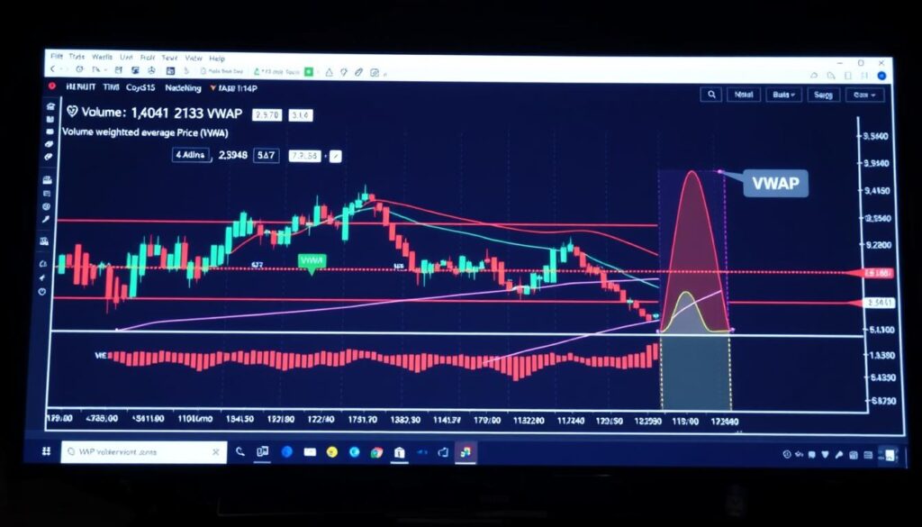 A professional, high-quality volume profile analysis diagram displayed on a computer screen with a dark background. The diagram showcases different volume patterns and indicators, such as volume bars, volume-weighted average price (VWAP), and volume profile zones. The image has a technical, analytical feel, with clean lines, clear visualizations, and a color scheme that enhances the data presentation. The lighting is soft and directional, creating depth and highlighting the relevant details. The camera angle is slightly elevated, providing a comprehensive view of the volume analysis tools and insights. A professional, high-quality volume profile analysis diagram displayed on a computer screen with a dark background. The diagram showcases different volume patterns and indicators, such as volume bars, volume-weighted average price (VWAP), and volume profile zones. The image has a technical, analytical feel, with clean lines, clear visualizations, and a color scheme that enhances the data presentation. The lighting is soft and directional, creating depth and highlighting the relevant details. The camera angle is slightly elevated, providing a comprehensive view of the volume analysis tools and insights.