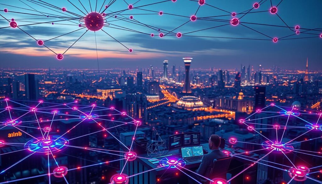 A secure blockchain monitoring system, with intricate web of interconnected nodes and sensors. Vibrant holograms and data visualizations in the foreground, displaying real-time analytics and threat detection. In the middle ground, a dynamic command center with technicians closely analyzing the data. Subtle ambient lighting casts an authoritative yet calming atmosphere. The background features a futuristic cityscape, representing the expansive decentralized network. Sleek, high-tech interfaces and sophisticated algorithms work in harmony to safeguard the integrity of the blockchain. A secure blockchain monitoring system, with intricate web of interconnected nodes and sensors. Vibrant holograms and data visualizations in the foreground, displaying real-time analytics and threat detection. In the middle ground, a dynamic command center with technicians closely analyzing the data. Subtle ambient lighting casts an authoritative yet calming atmosphere. The background features a futuristic cityscape, representing the expansive decentralized network. Sleek, high-tech interfaces and sophisticated algorithms work in harmony to safeguard the integrity of the blockchain.
