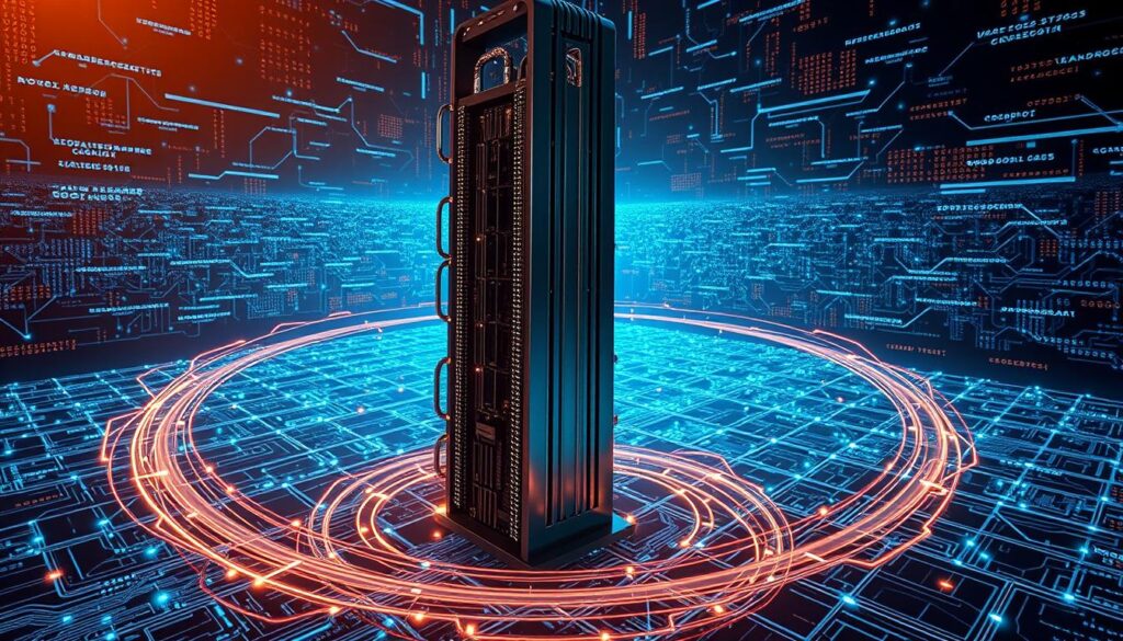 A secure blockchain node standing firm against a backdrop of a sprawling digital landscape. The node, a sleek tower of polished metal and gleaming circuits, is bathed in a warm glow, exuding a sense of resilience and reliability. In the foreground, intricate security protocols and algorithms swirl around the node, creating a protective barrier against potential threats. The middle ground features a labyrinth of interconnected nodes, each representing the decentralized nature of the blockchain network. The background is a dazzling array of data streams, cryptographic hashes, and cascading code, conveying the complexity and dynamism of the blockchain ecosystem. The overall scene radiates a sense of technological sophistication and unwavering security, perfectly capturing the essence of "Blockchain Node Validation Network Security."