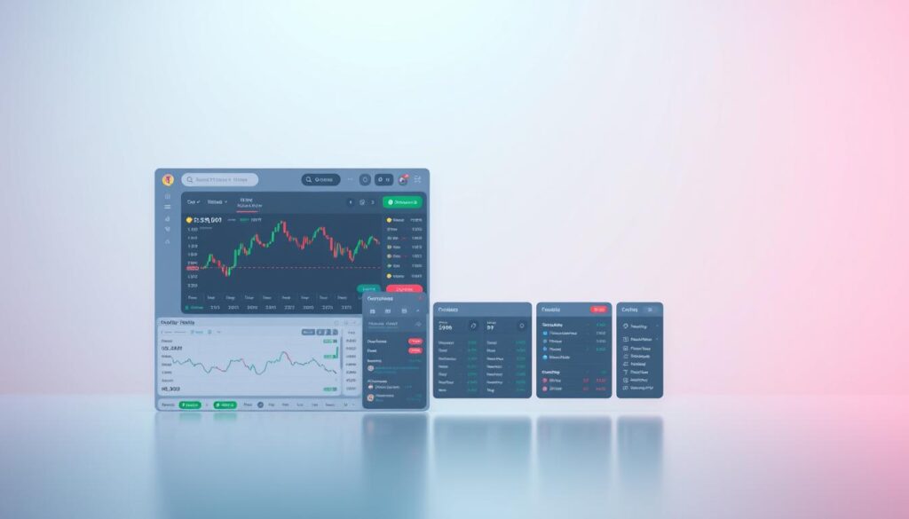 A sleek, customizable cryptocurrency trading interface with a clean, minimalist design. The foreground features a central dashboard displaying live market data, trading charts, and order book information. The middle ground showcases an array of customizable widgets and tools, allowing the user to tailor the layout and functionality to their preferences. The background is a serene, gradient-based color scheme, creating a calming and focused environment for active trading. Subtle lighting and depth-of-field effects add a sense of depth and professionalism to the scene. The overall atmosphere conveys a sophisticated, user-centric experience for modern cryptocurrency market analysis and trading.