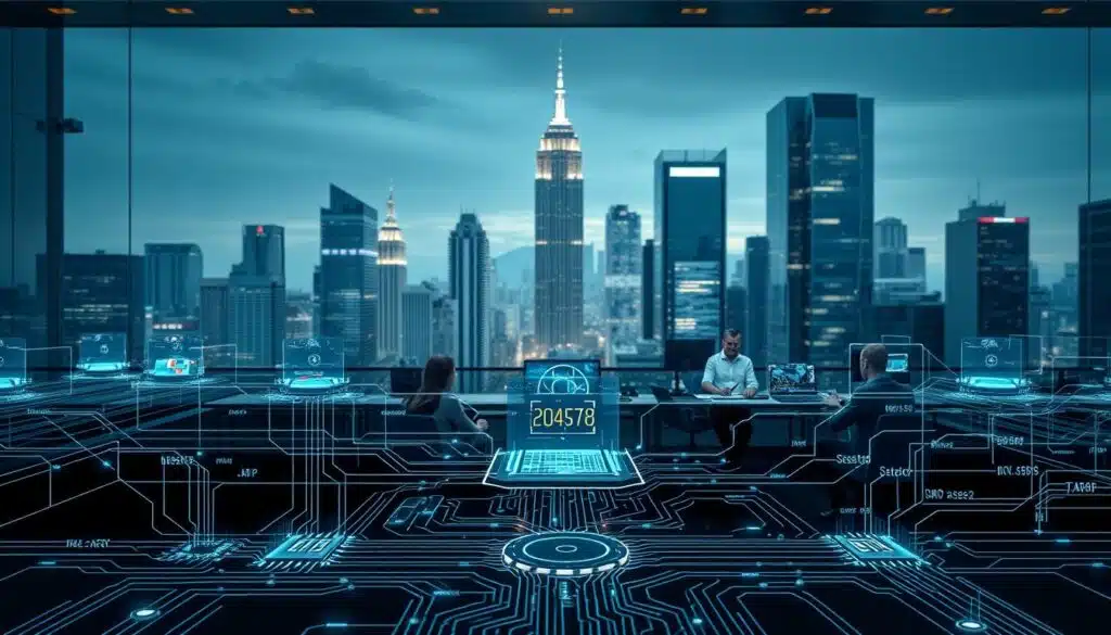 A sleek, futuristic trading platform showcasing its execution architecture. In the foreground, a series of interconnected APIs and data streams flow seamlessly, visualized through holographic displays and intricate circuit diagrams. In the middle ground, a team of analysts and traders monitor the system, their faces illuminated by the glow of high-resolution screens. The background depicts a cityscape of towering skyscrapers, their glass facades reflecting the dynamic interplay of technology and finance. Subtle lighting casts an air of precision and professionalism, while the overall composition conveys the power and complexity of modern trading systems. A sleek, futuristic trading platform showcasing its execution architecture. In the foreground, a series of interconnected APIs and data streams flow seamlessly, visualized through holographic displays and intricate circuit diagrams. In the middle ground, a team of analysts and traders monitor the system, their faces illuminated by the glow of high-resolution screens. The background depicts a cityscape of towering skyscrapers, their glass facades reflecting the dynamic interplay of technology and finance. Subtle lighting casts an air of precision and professionalism, while the overall composition conveys the power and complexity of modern trading systems.