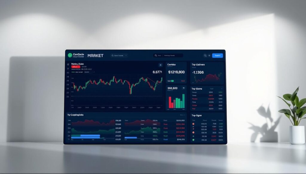A sleek, modern dashboard displaying real-time data for the cryptocurrency market. In the foreground, a large, vibrant chart shows the fluctuating prices of various digital assets. In the middle ground, neatly organized panels provide key metrics such as market capitalization, trading volume, and top gainers/losers. The background features a clean, minimalist design with a muted color palette, allowing the data visualization to take center stage. Subtle lighting casts a soft glow, creating a professional, authoritative atmosphere. The overall composition strikes a balance between functionality and aesthetics, perfectly suited to illustrate the "Real-Time Data Insights from CoinGecko" section of the article. A sleek, modern dashboard displaying real-time data for the cryptocurrency market. In the foreground, a large, vibrant chart shows the fluctuating prices of various digital assets. In the middle ground, neatly organized panels provide key metrics such as market capitalization, trading volume, and top gainers/losers. The background features a clean, minimalist design with a muted color palette, allowing the data visualization to take center stage. Subtle lighting casts a soft glow, creating a professional, authoritative atmosphere. The overall composition strikes a balance between functionality and aesthetics, perfectly suited to illustrate the "Real-Time Data Insights from CoinGecko" section of the article.