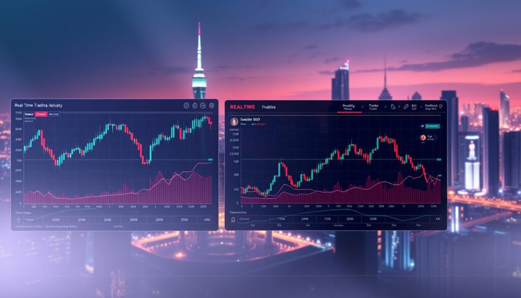 A sophisticated trading dashboard showcasing real-time trading volume analysis. In the foreground, a series of dynamic line charts and candlestick graphs display the price fluctuations and trading volume patterns of various altcoins. The middle ground features a sleek, minimalist user interface with interactive data visualizations and analysis tools. The background depicts a futuristic cityscape with skyscrapers and a vibrant, neon-lit skyline, evoking the high-tech, fast-paced world of cryptocurrency trading. Soft lighting casts an ethereal glow, and the scene is captured with a cinematic, wide-angle lens to convey a sense of scale and immersion. The overall mood is one of data-driven insights, market trends, and the thrill of modern finance. A sophisticated trading dashboard showcasing real-time trading volume analysis. In the foreground, a series of dynamic line charts and candlestick graphs display the price fluctuations and trading volume patterns of various altcoins. The middle ground features a sleek, minimalist user interface with interactive data visualizations and analysis tools. The background depicts a futuristic cityscape with skyscrapers and a vibrant, neon-lit skyline, evoking the high-tech, fast-paced world of cryptocurrency trading. Soft lighting casts an ethereal glow, and the scene is captured with a cinematic, wide-angle lens to convey a sense of scale and immersion. The overall mood is one of data-driven insights, market trends, and the thrill of modern finance.