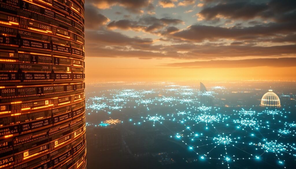 A sweeping panorama of blockchain technology's evolution, captured through a cinematic lens. In the foreground, a towering ledger of cryptographically secured transactions, its pages glowing with digital luminescence. In the middle ground, a network of interconnected nodes, each a beacon of decentralized trust, casting shadows that weave a tapestry of technological progress. In the distance, a horizon of emerging applications - from art authentication to collectible provenance - shimmering with the promise of a new era of digital trust and transparency. Bathed in a warm, diffused light, the scene evokes a sense of wonder and innovation, capturing the dynamic transformation of blockchain's role in the art and collectibles landscape. A sweeping panorama of blockchain technology's evolution, captured through a cinematic lens. In the foreground, a towering ledger of cryptographically secured transactions, its pages glowing with digital luminescence. In the middle ground, a network of interconnected nodes, each a beacon of decentralized trust, casting shadows that weave a tapestry of technological progress. In the distance, a horizon of emerging applications - from art authentication to collectible provenance - shimmering with the promise of a new era of digital trust and transparency. Bathed in a warm, diffused light, the scene evokes a sense of wonder and innovation, capturing the dynamic transformation of blockchain's role in the art and collectibles landscape.