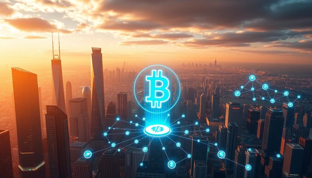 A vast, futuristic cityscape with towering skyscrapers and holographic displays. In the foreground, a glowing blockchain symbol emerges from a utility token, its radiant energy pulsing through the digital landscape. The middle ground features a network of interconnected nodes, representing the decentralized infrastructure powering the utility tokens. In the background, a panoramic view of the city skyline, illuminated by the glow of the blockchain technology. The scene is bathed in a warm, futuristic lighting, conveying a sense of innovation and progress. The overall atmosphere is one of technological advancement and the transformative impact of blockchain on the world of utility tokens. A vast, futuristic cityscape with towering skyscrapers and holographic displays. In the foreground, a glowing blockchain symbol emerges from a utility token, its radiant energy pulsing through the digital landscape. The middle ground features a network of interconnected nodes, representing the decentralized infrastructure powering the utility tokens. In the background, a panoramic view of the city skyline, illuminated by the glow of the blockchain technology. The scene is bathed in a warm, futuristic lighting, conveying a sense of innovation and progress. The overall atmosphere is one of technological advancement and the transformative impact of blockchain on the world of utility tokens.