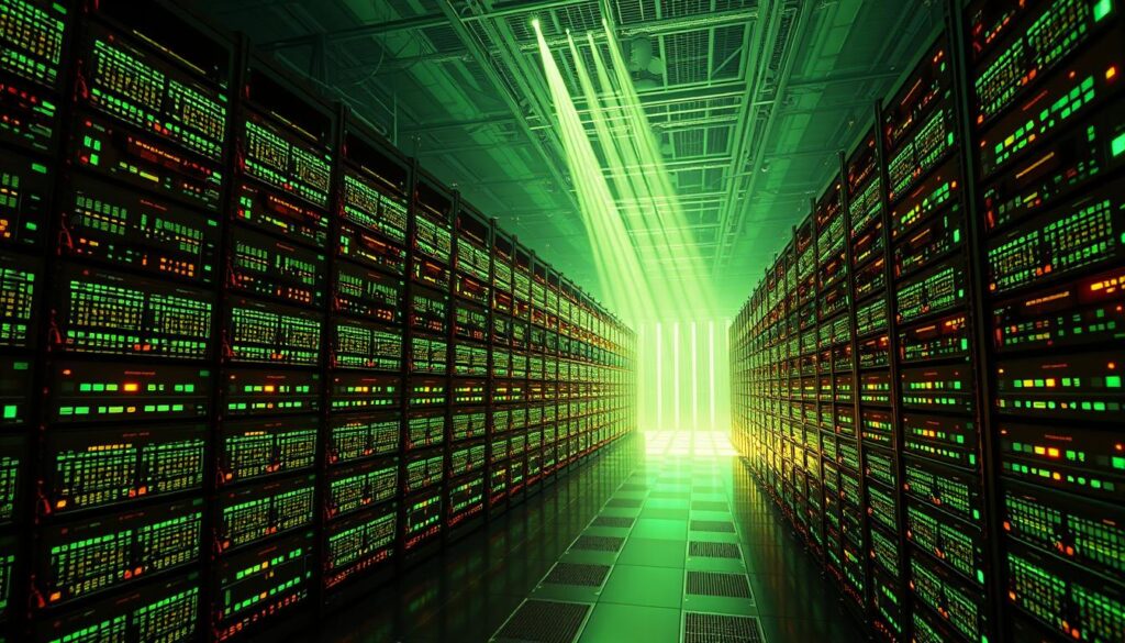 A vast, immutable blockchain data repository, etched in luminous code. Gleaming servers hum with the rhythm of immutable transactions, their verdant LED lights pulsing in synchrony. Towering stacks of digital ledgers, their pages forever bound, stretch into the distance, a monument to the unbreakable chain of trust. Beams of light pierce the dimly lit chamber, casting long shadows that speak of the unwavering security at the heart of this data sanctuary. The air crackles with the energy of an inviolable digital record, a testament to the power of blockchain technology to preserve the integrity of information for eternity. A vast, immutable blockchain data repository, etched in luminous code. Gleaming servers hum with the rhythm of immutable transactions, their verdant LED lights pulsing in synchrony. Towering stacks of digital ledgers, their pages forever bound, stretch into the distance, a monument to the unbreakable chain of trust. Beams of light pierce the dimly lit chamber, casting long shadows that speak of the unwavering security at the heart of this data sanctuary. The air crackles with the energy of an inviolable digital record, a testament to the power of blockchain technology to preserve the integrity of information for eternity.