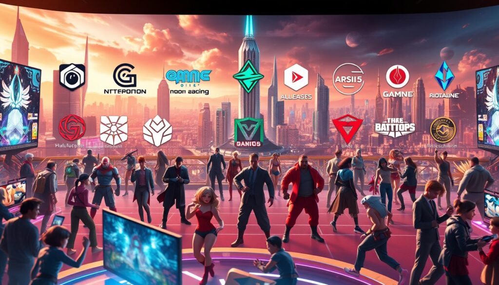 A vibrant and dynamic scene showcasing the latest advancements in NFT gaming platforms. In the foreground, a diverse cast of characters from various NFT-powered games interacts seamlessly, immersed in captivating gameplay. The middle ground features prominent logos and branding of leading NFT gaming platforms, each showcasing their unique features and innovations. The background is a futuristic cityscape, with towering skyscrapers and neon-infused landscapes, reflecting the cutting-edge technology powering these revolutionary gaming ecosystems. The scene is bathed in a warm, inviting glow, creating a sense of excitement and anticipation for the future of NFT gaming. Cinematic camera angles and a high-definition, photorealistic rendering style bring this vision to life, captivating the viewer and highlighting the transformative potential of these case studies in the NFT gaming space. A vibrant and dynamic scene showcasing the latest advancements in NFT gaming platforms. In the foreground, a diverse cast of characters from various NFT-powered games interacts seamlessly, immersed in captivating gameplay. The middle ground features prominent logos and branding of leading NFT gaming platforms, each showcasing their unique features and innovations. The background is a futuristic cityscape, with towering skyscrapers and neon-infused landscapes, reflecting the cutting-edge technology powering these revolutionary gaming ecosystems. The scene is bathed in a warm, inviting glow, creating a sense of excitement and anticipation for the future of NFT gaming. Cinematic camera angles and a high-definition, photorealistic rendering style bring this vision to life, captivating the viewer and highlighting the transformative potential of these case studies in the NFT gaming space.