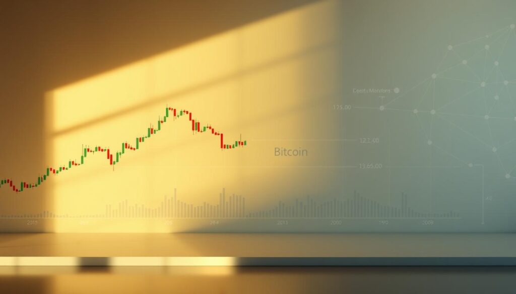 A vibrant and visually captivating data visualization showcasing the real-time performance metrics of Bitcoin. The foreground features a crisp, high-resolution candlestick chart against a sleek, minimalist backdrop, illuminated by soft, natural lighting that casts subtle shadows. The middle ground incorporates key statistical indicators and technical analysis overlays, presented in a clean, informative layout. The background subtly hints at the broader cryptocurrency ecosystem, with faint blockchain network visualizations or geometric patterns that complement the overall aesthetic. The composition strikes a balance between technical precision and artistic elegance, creating an image that is both informative and visually engaging. A vibrant and visually captivating data visualization showcasing the real-time performance metrics of Bitcoin. The foreground features a crisp, high-resolution candlestick chart against a sleek, minimalist backdrop, illuminated by soft, natural lighting that casts subtle shadows. The middle ground incorporates key statistical indicators and technical analysis overlays, presented in a clean, informative layout. The background subtly hints at the broader cryptocurrency ecosystem, with faint blockchain network visualizations or geometric patterns that complement the overall aesthetic. The composition strikes a balance between technical precision and artistic elegance, creating an image that is both informative and visually engaging.