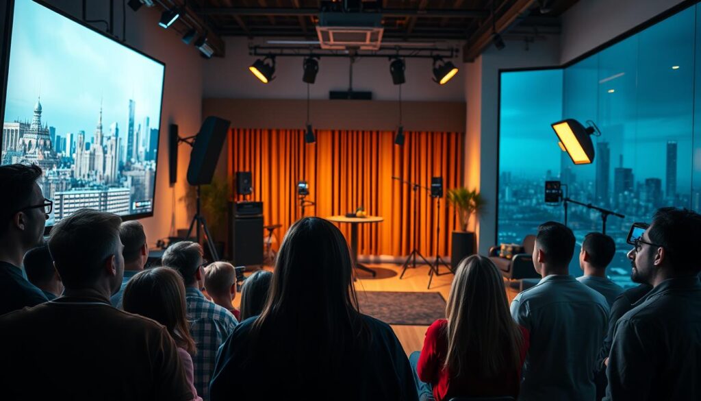 A well-lit and immersive scene showcasing the diverse world of crypto education YouTube channels. In the foreground, a group of enthusiastic viewers intently watching a video on a large screen, their faces illuminated by the warm glow of the display. In the middle ground, a cozy and inviting studio setup with a range of professional recording equipment, signifying the high-quality production value of these educational channels. The background features a subtle cityscape, hinting at the global reach and impact of these online crypto resources. The overall atmosphere is one of curiosity, engagement, and a shared passion for learning about the rapidly evolving world of digital currencies and blockchain technology.