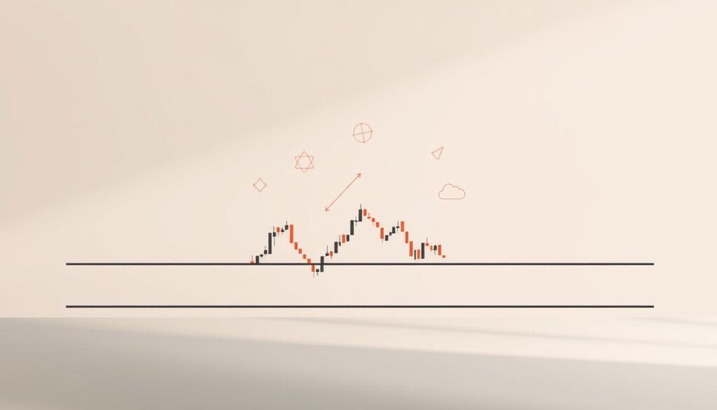 An elegant, minimalist digital illustration depicting the core concepts of support and resistance in financial markets. The foreground features two parallel horizontal lines representing support and resistance levels, with a stylized price chart fluctuating between them. The middle ground showcases simple geometric shapes and patterns, symbolizing the underlying technical analysis principles. The background has a soft, muted gradient, creating a calm, contemplative atmosphere. The lighting is diffused and natural, with a subtle sense of depth and perspective. The overall composition is clean, balanced, and designed to visually communicate the key ideas behind these important technical analysis concepts. An elegant, minimalist digital illustration depicting the core concepts of support and resistance in financial markets. The foreground features two parallel horizontal lines representing support and resistance levels, with a stylized price chart fluctuating between them. The middle ground showcases simple geometric shapes and patterns, symbolizing the underlying technical analysis principles. The background has a soft, muted gradient, creating a calm, contemplative atmosphere. The lighting is diffused and natural, with a subtle sense of depth and perspective. The overall composition is clean, balanced, and designed to visually communicate the key ideas behind these important technical analysis concepts.