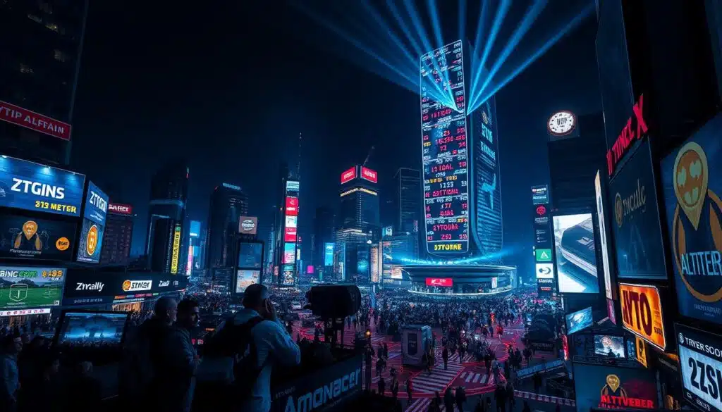 An expansive cityscape at night, illuminated by the glow of neon signs and digital displays. The streets are filled with the hustle and bustle of cryptocurrency traders, their attention fixed on the fluctuating altcoin prices projected onto towering holographic screens. A central digital trading platform dominates the skyline, its sleek, futuristic architecture a testament to the rapid evolution of the crypto market. Dramatic lighting casts long shadows, creating a sense of dynamism and energy as the market trends ebb and flow. The overall atmosphere is one of excitement, anticipation, and the thrill of the unpredictable altcoin season.