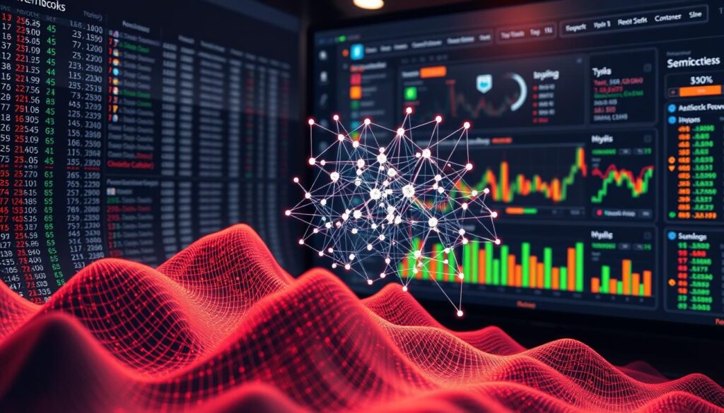 An intricate data visualization showcasing the integration of orderbook data and sentiment analysis. In the foreground, a dynamic 3D rendering of a cryptocurrency orderbook, with order levels and price fluctuations. Overlaid in the middle ground, a complex neural network diagram, its nodes and connections pulsing with real-time market data. In the background, a sentiment analysis dashboard displays a live feed of social media and news sentiment, visually represented through vibrant color gradients. The scene is illuminated by a warm, diffused lighting, creating a sense of depth and balance. The overall composition conveys the seamless fusion of quantitative and qualitative analysis, essential for a comprehensive understanding of the crypto trading landscape. An intricate data visualization showcasing the integration of orderbook data and sentiment analysis. In the foreground, a dynamic 3D rendering of a cryptocurrency orderbook, with order levels and price fluctuations. Overlaid in the middle ground, a complex neural network diagram, its nodes and connections pulsing with real-time market data. In the background, a sentiment analysis dashboard displays a live feed of social media and news sentiment, visually represented through vibrant color gradients. The scene is illuminated by a warm, diffused lighting, creating a sense of depth and balance. The overall composition conveys the seamless fusion of quantitative and qualitative analysis, essential for a comprehensive understanding of the crypto trading landscape.