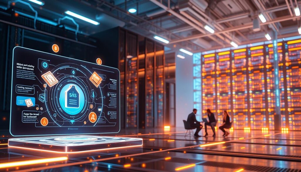 Emerging NFT Minting Technology Innovations: A dynamic, futuristic scene showcasing the cutting-edge advancements in the NFT minting process. In the foreground, a sleek, holographic interface displays the intricate steps of minting an NFT, with floating digital assets and interactive blockchain visualizations. The middle ground features a team of technologists collaborating on innovative minting protocols, surrounded by glowing nodes and data streams. In the background, a towering server farm pulses with the energy of seamless, high-speed minting, hinting at the scalability and efficiency of the next generation of NFT technology. The overall atmosphere is one of innovation, progress, and the boundless potential of the NFT ecosystem.