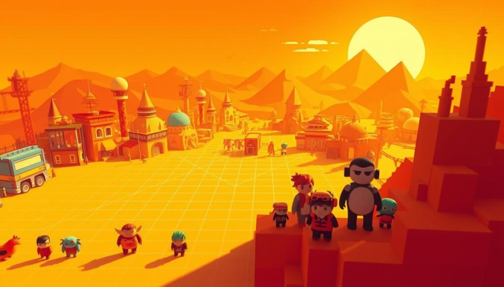 Pixel art NFT fundamentals: A vibrant 8-bit landscape, bathed in warm hues of orange and yellow. In the foreground, a collection of pixelated characters, each with distinct personalities, stand proudly against a backdrop of retro-inspired buildings and structures. The middle ground features a grid-like pattern, representing the modular nature of pixel art, while the distant horizon is adorned with low-poly mountains, creating a sense of depth and dimensionality. The lighting is soft and diffused, casting gentle shadows that accentuate the crisp, geometric shapes. The overall atmosphere conveys a nostalgic, playful, and technologically-driven vibe, capturing the essence of pixel art and its role in the evolving world of NFTs.