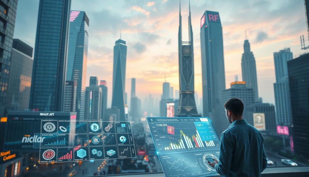 A bustling NFT rental marketplace set against a futuristic cityscape, with sleek holographic interfaces and seamless transaction flows. In the foreground, a user navigates a visually-striking platform, exploring a diverse array of NFT assets available for rent. The middle ground features dynamic data visualizations and live market trends, conveying the platform's analytical capabilities. In the background, towering skyscrapers and a vibrant, neon-lit skyline set the tone for a cutting-edge, technologically-advanced ecosystem. Soft, directional lighting casts an ethereal glow, while a cinematic camera angle emphasizes the scale and grandeur of the NFT rental experience. A bustling NFT rental marketplace set against a futuristic cityscape, with sleek holographic interfaces and seamless transaction flows. In the foreground, a user navigates a visually-striking platform, exploring a diverse array of NFT assets available for rent. The middle ground features dynamic data visualizations and live market trends, conveying the platform's analytical capabilities. In the background, towering skyscrapers and a vibrant, neon-lit skyline set the tone for a cutting-edge, technologically-advanced ecosystem. Soft, directional lighting casts an ethereal glow, while a cinematic camera angle emphasizes the scale and grandeur of the NFT rental experience.