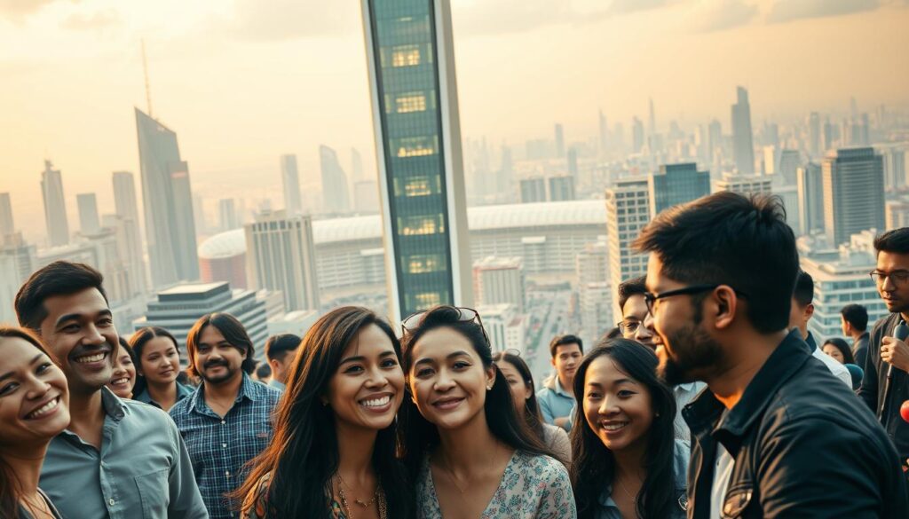 A bustling blockchain community thrives amidst a dynamic backdrop. In the foreground, a diverse group of individuals collaborate intently, their expressions radiating enthusiasm and shared purpose. The middle ground showcases a towering, futuristic blockchain-inspired structure, its sleek lines and illuminated panels symbolizing technological innovation. In the background, a vibrant cityscape unfolds, its skyscrapers and bustling streets hinting at the far-reaching impact of this blockchain integration. Warm, diffused lighting casts a sense of optimism, while a cinematic camera angle provides an immersive perspective, inviting the viewer to feel part of this transformative ecosystem.