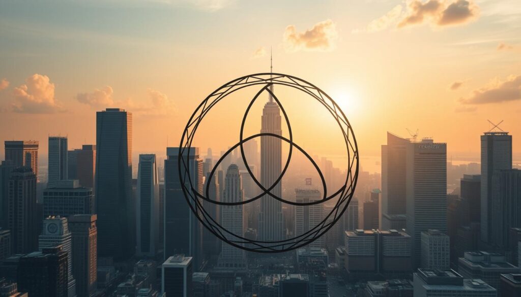 A bustling city skyline, its towering skyscrapers representing the exponential growth of blockchain technology. In the foreground, a striking visualization of the blockchain scalability trilemma - three intersecting rings, each representing a crucial but conflicting aspect: decentralization, security, and scalability. The rings cast intricate shadows, symbolizing the delicate balance and trade-offs inherent in the trilemma. The scene is bathed in a warm, golden light, hinting at the potential for innovative solutions to emerge from this complex challenge. A sense of depth and perspective draws the viewer into the heart of this technological conundrum, inviting contemplation on the future of blockchain's evolution. A bustling city skyline, its towering skyscrapers representing the exponential growth of blockchain technology. In the foreground, a striking visualization of the blockchain scalability trilemma - three intersecting rings, each representing a crucial but conflicting aspect: decentralization, security, and scalability. The rings cast intricate shadows, symbolizing the delicate balance and trade-offs inherent in the trilemma. The scene is bathed in a warm, golden light, hinting at the potential for innovative solutions to emerge from this complex challenge. A sense of depth and perspective draws the viewer into the heart of this technological conundrum, inviting contemplation on the future of blockchain's evolution.