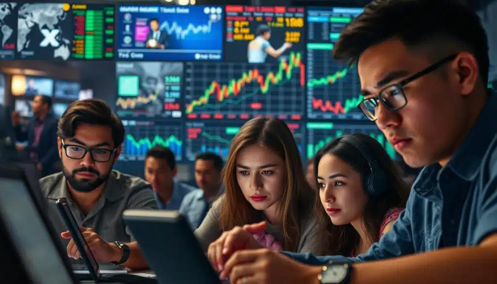 A candid, documentary-style visual exploration of real-world crypto sentiment case studies. The foreground depicts individuals immersed in screens, expressions ranging from excitement to concern, as they navigate the dynamic crypto landscape. In the middle ground, data visualizations and financial charts reflect the ebb and flow of market sentiment. The background showcases diverse settings - from bustling trading floors to cozy home offices - representing the global reach of cryptocurrency. Soft, natural lighting casts a contemplative mood, with a cinéma vérité aesthetic capturing the human experience at the heart of the crypto revolution.