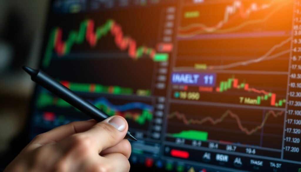 A close-up view of a computer screen displaying various trading strategies and technical indicators, such as moving averages, candlestick charts, and volume graphs. The screen is bathed in a soft, warm lighting, creating a focused and contemplative atmosphere. In the foreground, a hand holds a stylus, poised to make adjustments to the trading interface. The background is blurred, suggesting a sense of concentration and immersion in the task at hand. The overall composition conveys the idea of carefully developing and refining effective trading strategies based on moving averages. A close-up view of a computer screen displaying various trading strategies and technical indicators, such as moving averages, candlestick charts, and volume graphs. The screen is bathed in a soft, warm lighting, creating a focused and contemplative atmosphere. In the foreground, a hand holds a stylus, poised to make adjustments to the trading interface. The background is blurred, suggesting a sense of concentration and immersion in the task at hand. The overall composition conveys the idea of carefully developing and refining effective trading strategies based on moving averages.
