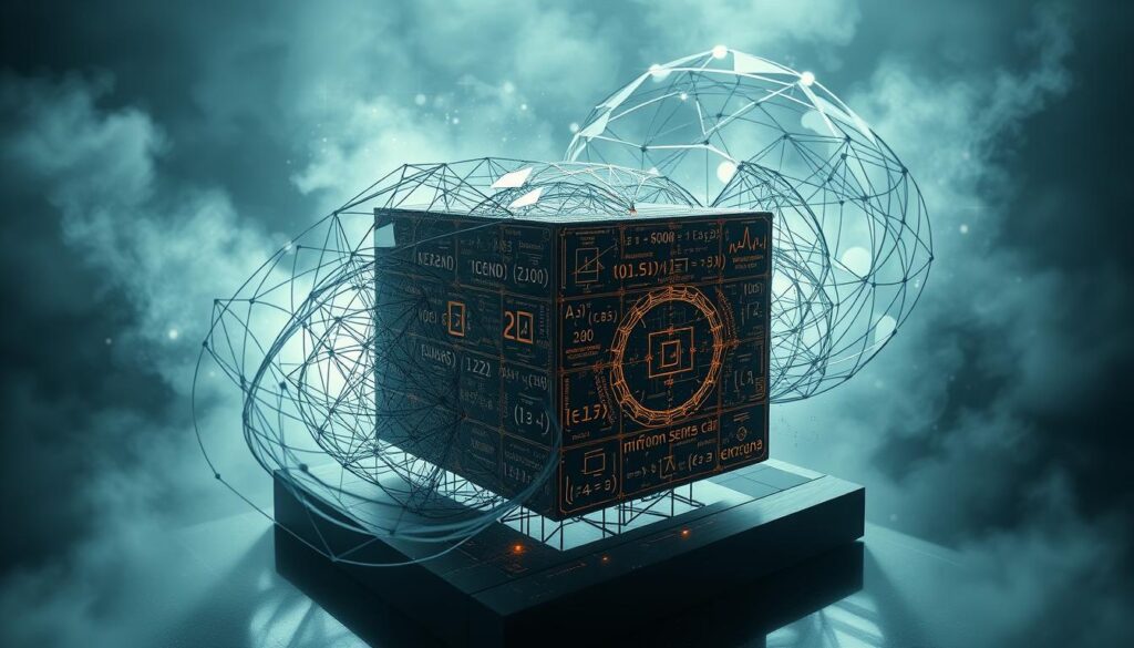 A complex, three-dimensional diagram depicting a cryptographic hash function in action. The foreground showcases a dynamic, swirling vortex of abstract geometric shapes and patterns, representing the input data being transformed. In the middle ground, a meticulously rendered cube-shaped structure emerges, its surfaces adorned with intricate algorithms and mathematical expressions. The background is shrouded in a deep, atmospheric haze, creating a sense of mystery and technical depth. Dramatic lighting casts sharp shadows, emphasizing the angular, futuristic aesthetic. The overall composition conveys the power and precision of the cryptographic hashing process, a vital component of secure blockchain technology. A complex, three-dimensional diagram depicting a cryptographic hash function in action. The foreground showcases a dynamic, swirling vortex of abstract geometric shapes and patterns, representing the input data being transformed. In the middle ground, a meticulously rendered cube-shaped structure emerges, its surfaces adorned with intricate algorithms and mathematical expressions. The background is shrouded in a deep, atmospheric haze, creating a sense of mystery and technical depth. Dramatic lighting casts sharp shadows, emphasizing the angular, futuristic aesthetic. The overall composition conveys the power and precision of the cryptographic hashing process, a vital component of secure blockchain technology.