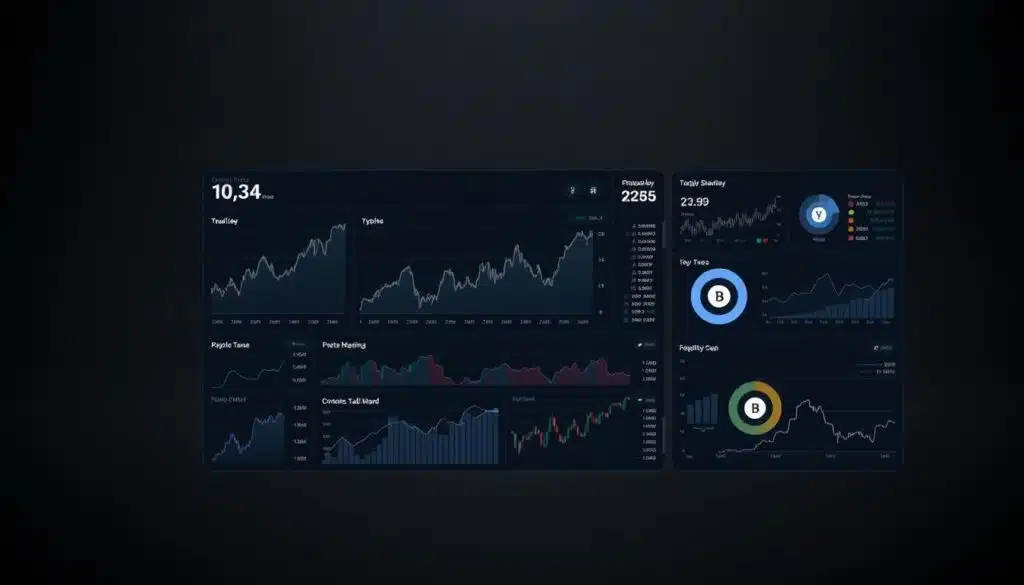 A comprehensive overview of the cryptocurrency market trends, depicted with a sleek and professional design. A data-rich dashboard illuminates the current state of the crypto landscape, showcasing key metrics and visualizations against a subdued, monochromatic backdrop. Strategically placed graphs, charts, and infographics provide insightful analysis of market movements, price fluctuations, and industry performance. The composition strikes a balance between technical precision and aesthetic elegance, guiding the viewer through the complex dynamics of the crypto market with clarity and visual impact.