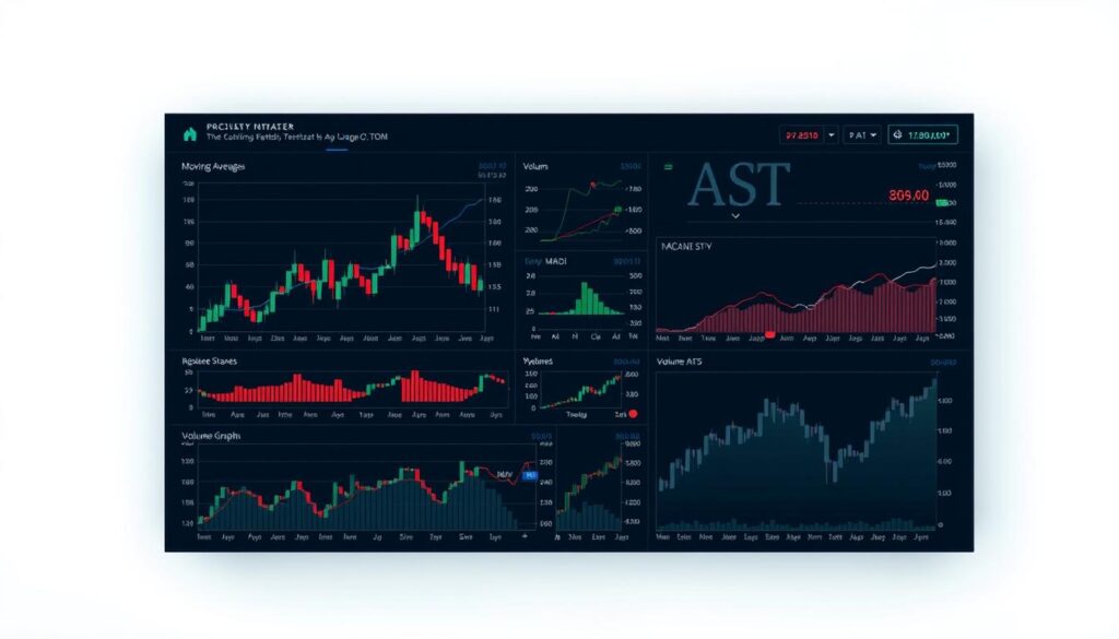 A comprehensive technical analysis dashboard displaying various technical indicators, including candlestick charts, moving averages, RSI, MACD, and volume graphs. The dashboard is presented in a clean, minimalist style with a dark color scheme, highlighting the data with precise visualizations. The layout is intuitive and well-organized, allowing for easy interpretation of the market trends and patterns. Soft, directional lighting accentuates the depth and dimensionality of the dashboard, creating a sense of depth and sophistication. The overall mood is one of focused, analytical precision, reflecting the needs of a trader seeking to make informed decisions based on technical data. A comprehensive technical analysis dashboard displaying various technical indicators, including candlestick charts, moving averages, RSI, MACD, and volume graphs. The dashboard is presented in a clean, minimalist style with a dark color scheme, highlighting the data with precise visualizations. The layout is intuitive and well-organized, allowing for easy interpretation of the market trends and patterns. Soft, directional lighting accentuates the depth and dimensionality of the dashboard, creating a sense of depth and sophistication. The overall mood is one of focused, analytical precision, reflecting the needs of a trader seeking to make informed decisions based on technical data.