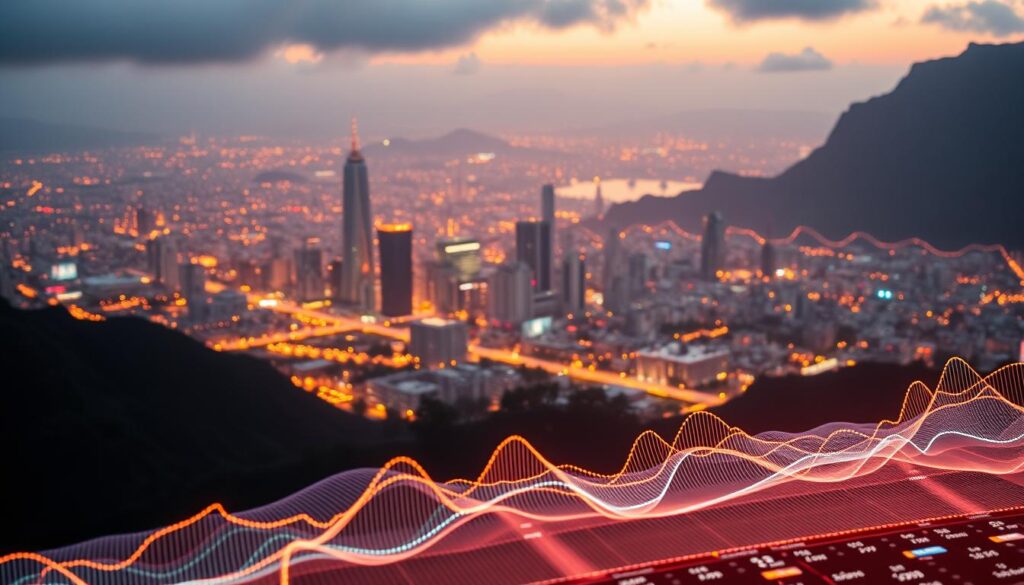 A data-driven landscape, illuminated by the glow of digital analytics. In the foreground, a crisp visualization of on-chain metrics – transaction volumes, wallets, network activity – presented with clarity and precision. The middle ground features abstract data visualizations, intricate graphs, and interactive dashboards, reflecting the complexity of the cryptocurrency ecosystem. In the background, a hazy cityscape of blockchain nodes and distributed ledgers, casting a futuristic ambiance. Warm lighting highlights the symbiosis between technology and finance, inviting the viewer to delve into the insights hidden within the on-chain data. A data-driven landscape, illuminated by the glow of digital analytics. In the foreground, a crisp visualization of on-chain metrics – transaction volumes, wallets, network activity – presented with clarity and precision. The middle ground features abstract data visualizations, intricate graphs, and interactive dashboards, reflecting the complexity of the cryptocurrency ecosystem. In the background, a hazy cityscape of blockchain nodes and distributed ledgers, casting a futuristic ambiance. Warm lighting highlights the symbiosis between technology and finance, inviting the viewer to delve into the insights hidden within the on-chain data.