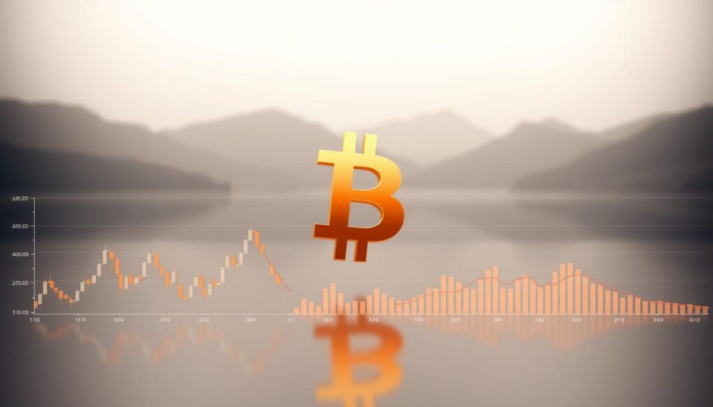 A data-driven visualization of the impact of Bitcoin halving on price dynamics. In the foreground, a series of candlestick charts depicting the historical price fluctuations around previous halving events, rendered in a minimalist, high-contrast style. In the middle ground, a sleek, three-dimensional representation of the Bitcoin logo, subtly pulsing to convey the cyclical nature of the halvings. The background features a muted, gradient-heavy landscape, evoking the digital, ethereal quality of the cryptocurrency market. The overall composition is balanced, with clean lines and a sophisticated color palette, effectively communicating the technical, analytical nature of the subject matter. A data-driven visualization of the impact of Bitcoin halving on price dynamics. In the foreground, a series of candlestick charts depicting the historical price fluctuations around previous halving events, rendered in a minimalist, high-contrast style. In the middle ground, a sleek, three-dimensional representation of the Bitcoin logo, subtly pulsing to convey the cyclical nature of the halvings. The background features a muted, gradient-heavy landscape, evoking the digital, ethereal quality of the cryptocurrency market. The overall composition is balanced, with clean lines and a sophisticated color palette, effectively communicating the technical, analytical nature of the subject matter.