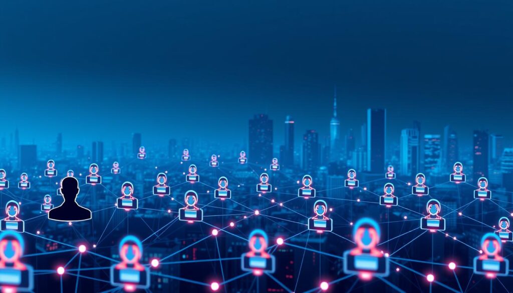A decentralized identity management system, depicted with a sleek, futuristic aesthetic. In the foreground, a network of interconnected digital avatars representing individual identities, each with unique digital attributes. In the middle ground, a blockchain-powered infrastructure underpinning the secure exchange of identity data, with nodes and transactions visible. The background showcases a minimalist, geometric cityscape, hinting at the widespread integration of this decentralized identity framework. The lighting is cool and modern, with soft neon accents highlighting the technological nature of the scene. The overall composition conveys a sense of streamlined efficiency and user-centric control in the digital identity landscape. A decentralized identity management system, depicted with a sleek, futuristic aesthetic. In the foreground, a network of interconnected digital avatars representing individual identities, each with unique digital attributes. In the middle ground, a blockchain-powered infrastructure underpinning the secure exchange of identity data, with nodes and transactions visible. The background showcases a minimalist, geometric cityscape, hinting at the widespread integration of this decentralized identity framework. The lighting is cool and modern, with soft neon accents highlighting the technological nature of the scene. The overall composition conveys a sense of streamlined efficiency and user-centric control in the digital identity landscape.