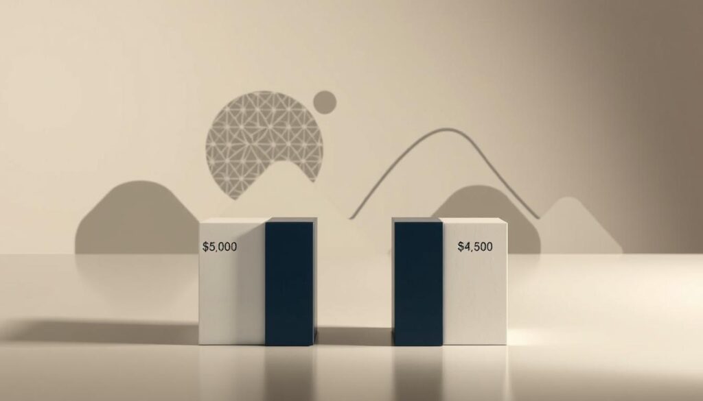 A detailed comparison of spot and futures trading fees, portrayed in a sleek and modern financial illustration. In the foreground, two parallel bars representing spot and futures trading costs, with clear labeling and precise numerical values. The middle ground features abstract geometric shapes and patterns, evoking a sense of complexity and dynamism in the financial markets. The background is a gradient of muted tones, creating a sophisticated and professional atmosphere. Crisp lighting from multiple angles highlights the key elements, while a slightly tilted camera angle adds visual interest. The overall composition conveys a clear, data-driven message about the differences in trading fee structures between spot and futures markets.