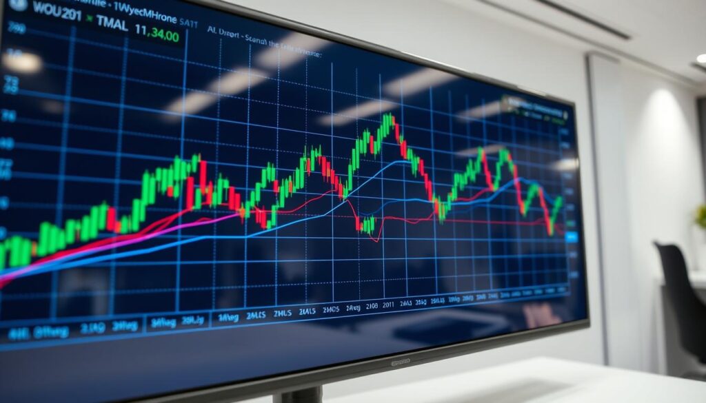 A detailed financial chart featuring multiple moving average lines in different colors, overlaid on a stock market or cryptocurrency exchange graph. The chart is displayed on a high-resolution digital display, with a sleek, modern design aesthetic. The lines and data points are crisp and clear, conveying a sense of analytical precision. The overall lighting is bright and evenly distributed, creating a professional, authoritative atmosphere. The camera angle is slightly elevated, giving an overview of the chart and display, with subtle reflections visible on the screen's surface. The background is a clean, minimalist workspace or office setting, allowing the chart to be the central focus of the image. A detailed financial chart featuring multiple moving average lines in different colors, overlaid on a stock market or cryptocurrency exchange graph. The chart is displayed on a high-resolution digital display, with a sleek, modern design aesthetic. The lines and data points are crisp and clear, conveying a sense of analytical precision. The overall lighting is bright and evenly distributed, creating a professional, authoritative atmosphere. The camera angle is slightly elevated, giving an overview of the chart and display, with subtle reflections visible on the screen's surface. The background is a clean, minimalist workspace or office setting, allowing the chart to be the central focus of the image.