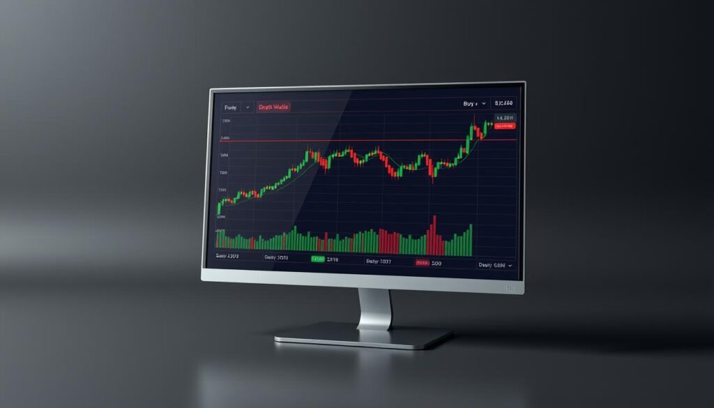 A detailed, high-quality 3D rendering of a cryptocurrency market depth chart, featuring buy and sell walls. The chart is displayed on a sleek, modern computer screen, set against a minimalist, dark-toned backdrop. The depth chart is visualized with clean, precise lines and vibrant, contrasting colors, clearly illustrating the market's buying and selling pressures. The lighting is crisp and directional, emphasizing the depth and dimensionality of the chart. The overall composition conveys a sense of clarity, focus, and technical sophistication, suitable for a professional-level analysis of crypto market dynamics.