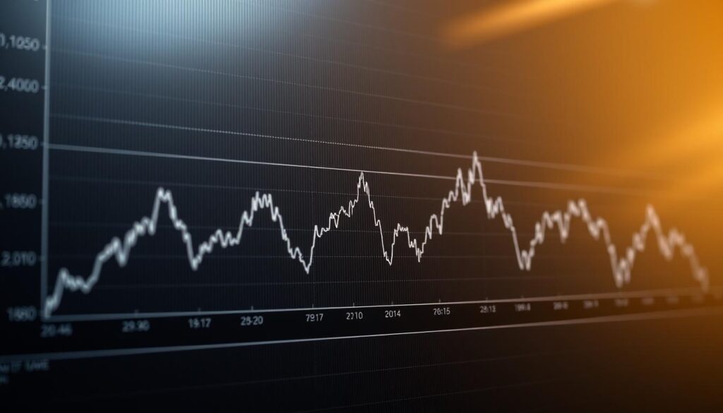 A detailed line chart depicting the daily and weekly cryptocurrency trading patterns, rendered with a clean, minimalist aesthetic. The chart fills the foreground, showcasing distinct fluctuations and trends across different timeframes, displayed against a subtly textured background evocative of stock tickers or financial data visualizations. Soft, directional lighting casts a warm glow, creating depth and emphasizing the precise, technical nature of the data. The overall composition conveys a sense of analytical clarity and insights into the rhythms of the cryptocurrency market.