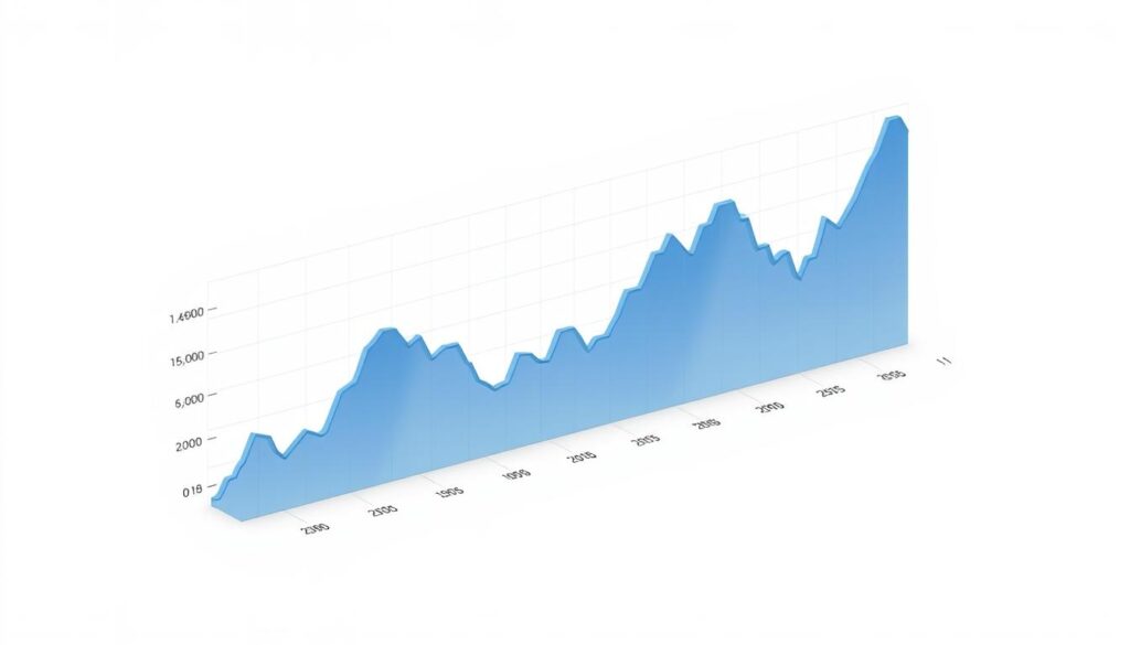 A detailed line chart depicting the historical trends of Bitcoin's market capitalization dominance over the cryptocurrency market, rendered in a clean, data-driven style. The chart is displayed against a plain white background, with minimal grid lines and axes to emphasize the data visualization. The line graph is rendered in a deep blue hue, tracing Bitcoin's rise, fall, and resurgence over time, conveying the dynamic nature of the crypto market. The chart is presented from an isometric angle, providing depth and a sense of perspective. Crisp, high-resolution rendering with a photorealistic finish, showcasing the data in a clear, informative manner.