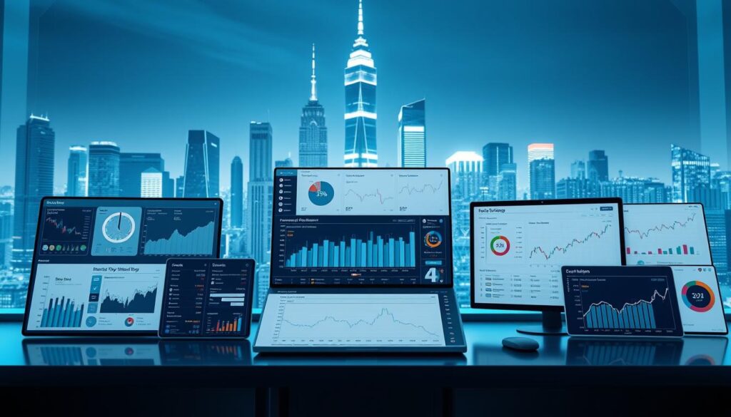 A detailed overview of various AI-powered cryptocurrency analysis tools against a sleek, futuristic backdrop. In the foreground, a collection of intuitive dashboards, charts, and graphs showcasing key financial metrics, market trends, and predictive insights. In the middle ground, a sleek, minimalist interface with interactive visualizations and advanced analytics. In the background, a cityscape of gleaming skyscrapers, hinting at the interconnected global financial landscape. The scene is bathed in a cool, blue-tinted lighting, conveying a sense of technological sophistication and data-driven decision-making. The overall mood is one of informed, data-driven cryptocurrency trading empowered by cutting-edge AI tools. A detailed overview of various AI-powered cryptocurrency analysis tools against a sleek, futuristic backdrop. In the foreground, a collection of intuitive dashboards, charts, and graphs showcasing key financial metrics, market trends, and predictive insights. In the middle ground, a sleek, minimalist interface with interactive visualizations and advanced analytics. In the background, a cityscape of gleaming skyscrapers, hinting at the interconnected global financial landscape. The scene is bathed in a cool, blue-tinted lighting, conveying a sense of technological sophistication and data-driven decision-making. The overall mood is one of informed, data-driven cryptocurrency trading empowered by cutting-edge AI tools.