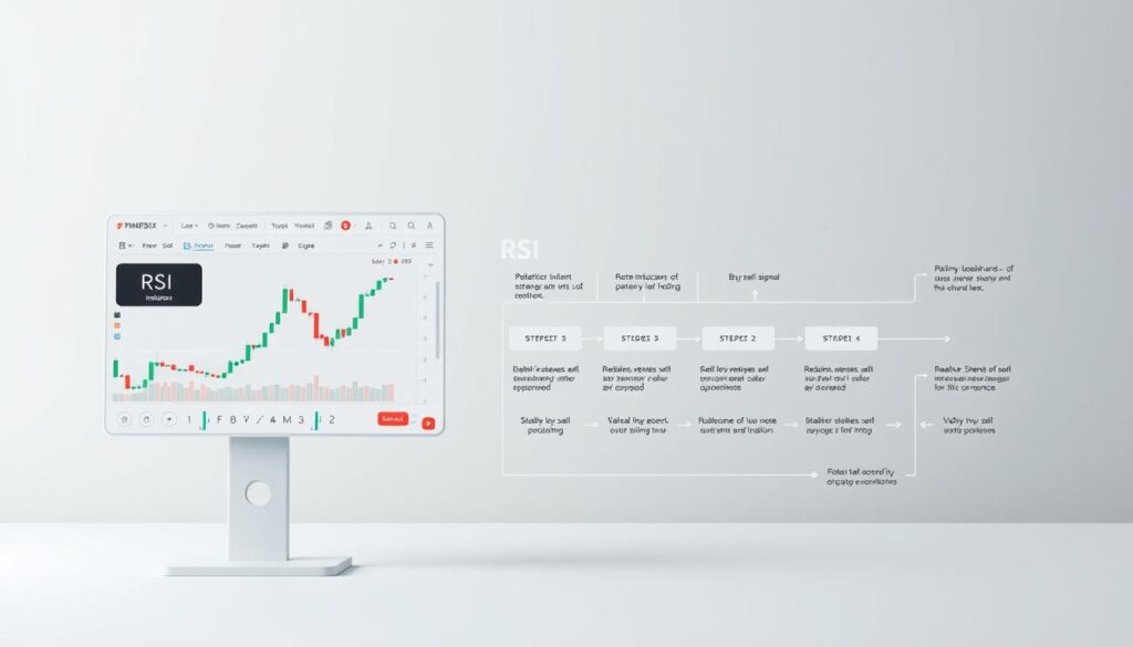 A detailed, technical diagram showcasing the key components and workflow of the Relative Strength Index (RSI) trading strategy framework. The foreground depicts a clean, minimalist user interface with customizable RSI indicators, charting tools, and buy/sell signal visualization. The middle ground features a step-by-step process flow diagram, illustrating the various stages of the RSI strategy implementation. The background is a soft, muted gradient, providing a professional and focused atmosphere, ideal for an educational article on mastering the RSI crypto trading technique. The lighting is soft and directional, highlighting the clarity and precision of the diagram. The overall composition conveys a sense of structure, logic, and practical application of the RSI strategy. A detailed, technical diagram showcasing the key components and workflow of the Relative Strength Index (RSI) trading strategy framework. The foreground depicts a clean, minimalist user interface with customizable RSI indicators, charting tools, and buy/sell signal visualization. The middle ground features a step-by-step process flow diagram, illustrating the various stages of the RSI strategy implementation. The background is a soft, muted gradient, providing a professional and focused atmosphere, ideal for an educational article on mastering the RSI crypto trading technique. The lighting is soft and directional, highlighting the clarity and precision of the diagram. The overall composition conveys a sense of structure, logic, and practical application of the RSI strategy.