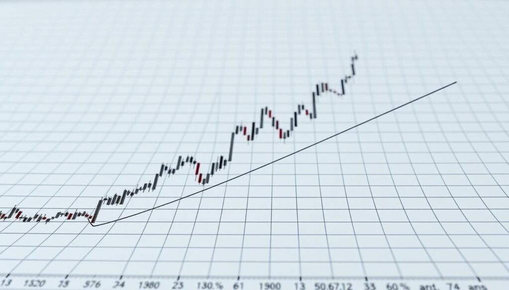A detailed technical drawing of a Fibonacci retracement tool on a stock or cryptocurrency chart. The foreground features the Fibonacci retracement lines overlaid on a grid-lined chart, with the 23.6%, 38.2%, 50%, 61.8%, and 76.4% levels clearly marked. The middle ground depicts the chart itself, with candlestick or line data representing historical price movements. The background showcases a professional, high-resolution financial data visualization, with a minimalist, monochrome color scheme and subtle lighting to emphasize the technical nature of the tool. The overall scene conveys a sense of precision, analysis, and financial decision-making.
