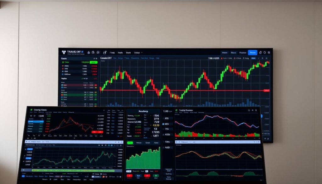 A detailed trading simulator interface with an array of technical analysis tools and customizable charts. In the foreground, an interactive dashboard displaying real-time market data, indicators, and trading signals. In the middle ground, a large chart area showcasing price action, candlestick patterns, and technical indicators. The background features a sleek, minimalist design with a subtle grid overlay, conveying a sense of precision and control. The lighting is balanced, with a soft, natural glow illuminating the various elements. The overall atmosphere is one of focused, data-driven decision-making, empowering traders to refine their strategies in a realistic, risk-free environment.
