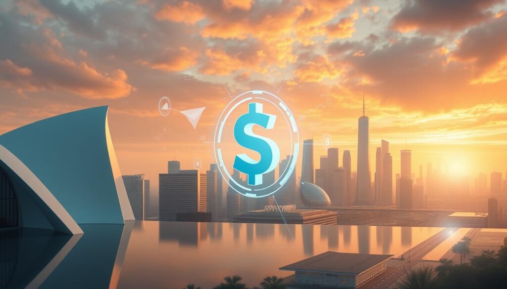 A digital asset valuation landscape with a prominent supply cap symbol, symbolizing the impact of limited supply on cryptocurrency valuations. The scene depicts a serene, futuristic cityscape with sleek, minimalist architecture bathed in warm, diffuse lighting. In the foreground, the supply cap icon hovers, projecting a three-dimensional, holographic representation. The middle ground features floating data visualizations, charts, and financial metrics, while the background showcases a vibrant, dynamic skyline with skyscrapers and futuristic transportation. The overall atmosphere conveys a sense of technological sophistication, financial complexity, and the influential role of supply caps in digital asset valuation. A digital asset valuation landscape with a prominent supply cap symbol, symbolizing the impact of limited supply on cryptocurrency valuations. The scene depicts a serene, futuristic cityscape with sleek, minimalist architecture bathed in warm, diffuse lighting. In the foreground, the supply cap icon hovers, projecting a three-dimensional, holographic representation. The middle ground features floating data visualizations, charts, and financial metrics, while the background showcases a vibrant, dynamic skyline with skyscrapers and futuristic transportation. The overall atmosphere conveys a sense of technological sophistication, financial complexity, and the influential role of supply caps in digital asset valuation.
