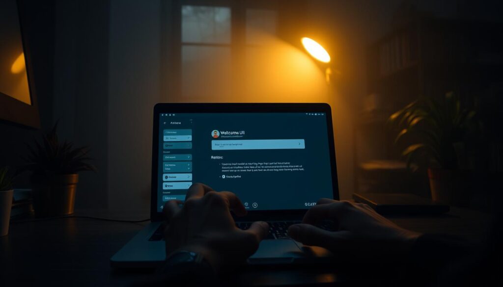 A dimly lit desktop scene with a person's hands frustratedly interacting with a wallet interface on a laptop screen. The foreground features the wallet UI elements such as buttons, fields, and error messages. The middle ground shows the person's hands and the laptop, while the background is a hazy, shadowy office setting with bookshelves, potted plants, and a sense of unease. The lighting is moody, with a soft, warm glow from the laptop screen contrasting with the overall subdued tones. The atmosphere conveys the user's struggle to regain access to their digital wallet. A dimly lit desktop scene with a person's hands frustratedly interacting with a wallet interface on a laptop screen. The foreground features the wallet UI elements such as buttons, fields, and error messages. The middle ground shows the person's hands and the laptop, while the background is a hazy, shadowy office setting with bookshelves, potted plants, and a sense of unease. The lighting is moody, with a soft, warm glow from the laptop screen contrasting with the overall subdued tones. The atmosphere conveys the user's struggle to regain access to their digital wallet.
