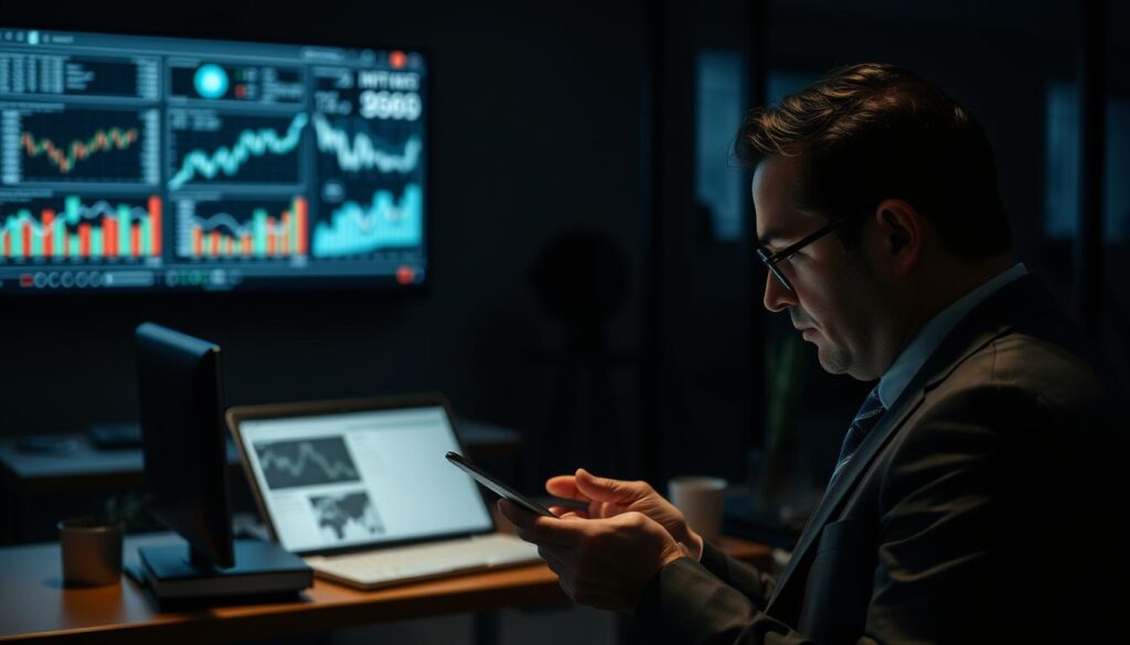A dimly lit, modern office interior with a desk, computer, and financial reports. In the foreground, a person in a suit is intently examining a tablet, deep in thought. The middle ground features charts, graphs, and financial data projected on a large screen, casting a soft glow. The background is slightly out of focus, suggesting a sense of contemplation and focus on the task at hand. The lighting is subdued, creating a contemplative and serious atmosphere, reflecting the weight of the investment decision-making process. A dimly lit, modern office interior with a desk, computer, and financial reports. In the foreground, a person in a suit is intently examining a tablet, deep in thought. The middle ground features charts, graphs, and financial data projected on a large screen, casting a soft glow. The background is slightly out of focus, suggesting a sense of contemplation and focus on the task at hand. The lighting is subdued, creating a contemplative and serious atmosphere, reflecting the weight of the investment decision-making process.