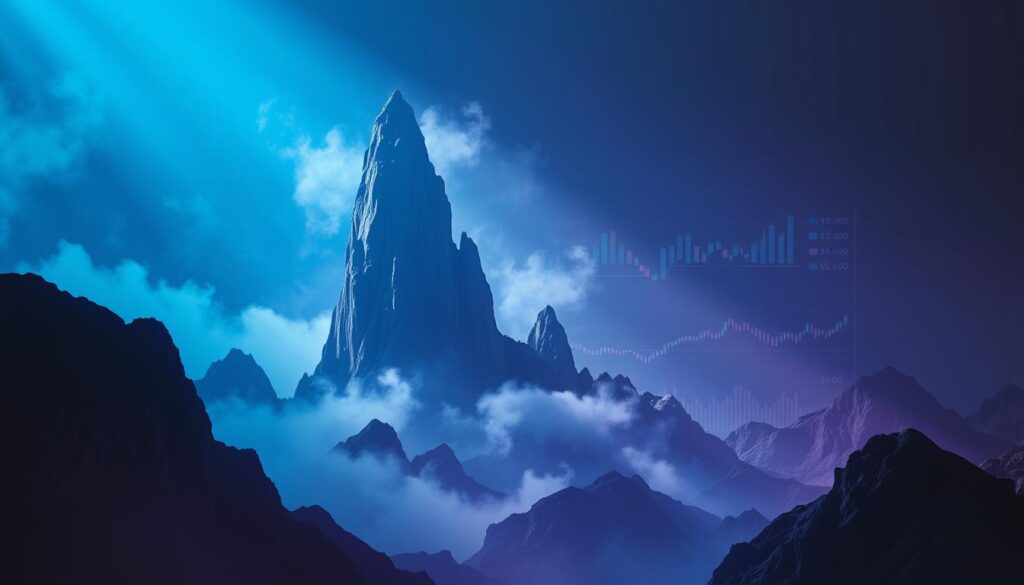 A dynamic crypto market landscape with a towering crypto price chart dominating the frame, casting shadows across the background of financial data and charts. Hues of blue and purple convey a sense of power and volatility. Dramatic lighting from the left illuminates the chart, while a subtle mist or fog creates a sense of uncertainty. The composition emphasizes the impact of capital flows, with the price chart serving as the central focal point, surrounded by supporting financial data visualizations. The overall mood is one of awe and contemplation, capturing the profound influence of capital movements on the crypto market. A dynamic crypto market landscape with a towering crypto price chart dominating the frame, casting shadows across the background of financial data and charts. Hues of blue and purple convey a sense of power and volatility. Dramatic lighting from the left illuminates the chart, while a subtle mist or fog creates a sense of uncertainty. The composition emphasizes the impact of capital flows, with the price chart serving as the central focal point, surrounded by supporting financial data visualizations. The overall mood is one of awe and contemplation, capturing the profound influence of capital movements on the crypto market.
