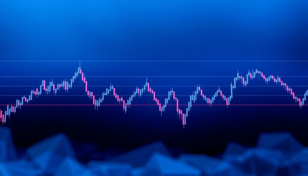 A dynamic financial chart showcasing the quintessential Bollinger bands, with their characteristic bounce and squeeze patterns meticulously rendered. The chart is presented against a sleek, minimalist backdrop, bathed in a cool, blue-tinted lighting that evokes the digital, data-driven nature of the subject matter. The Bollinger bands undulate with precision, their upper and lower boundaries defining the key support and resistance levels that traders closely monitor. The chart's foreground is sharp, detailed, and crystal-clear, while the background subtly fades into a hazy, ethereal plane, drawing the viewer's focus towards the technical analysis at hand. The overall composition strikes a balance between the analytical rigor of the Bollinger bands and the serene, contemplative atmosphere, mirroring the strategic decision-making process of effective cryptocurrency trading.