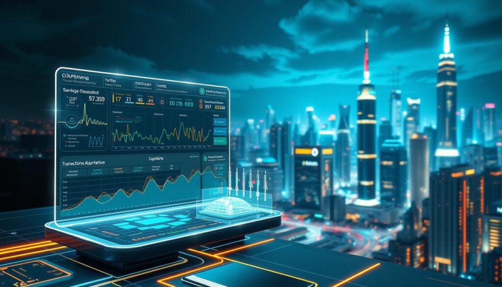 A dynamic visual representation of blockchain transaction speed optimization techniques. A sleek, futuristic interface with real-time data visualizations, depicting transaction flows, throughput metrics, and innovative algorithms designed to enhance blockchain speed and scalability. The foreground features a holographic display showcasing an elegant data dashboard, with intuitive controls and interactive graphs. The middle ground depicts abstract 3D wire-frame models, symbolizing the underlying blockchain architecture. In the background, a stunning cityscape with towering skyscrapers and glowing neon lights, representing the interconnected, high-tech ecosystem of blockchain-powered applications. Dramatic lighting, with a cool, neon-infused color palette, conveys a sense of technological prowess and cutting-edge innovation. A dynamic visual representation of blockchain transaction speed optimization techniques. A sleek, futuristic interface with real-time data visualizations, depicting transaction flows, throughput metrics, and innovative algorithms designed to enhance blockchain speed and scalability. The foreground features a holographic display showcasing an elegant data dashboard, with intuitive controls and interactive graphs. The middle ground depicts abstract 3D wire-frame models, symbolizing the underlying blockchain architecture. In the background, a stunning cityscape with towering skyscrapers and glowing neon lights, representing the interconnected, high-tech ecosystem of blockchain-powered applications. Dramatic lighting, with a cool, neon-infused color palette, conveys a sense of technological prowess and cutting-edge innovation.