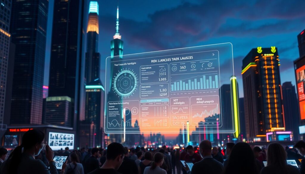 A futuristic cityscape at dusk, with towering skyscrapers and holographic displays depicting various AI tokens and their technical stacks. In the foreground, a transparent interface hovers, showcasing a detailed risk analysis of the token launches, with data visualizations and algorithms unfolding in a mesmerizing display. The middle ground features a crowd of analysts and investors, their faces illuminated by the glow of their tablets and smartphones as they scrutinize the information. The background is a kaleidoscope of neon lights, casting an ethereal glow over the scene, symbolizing the cutting-edge technology and the high-stakes world of AI token launches. A futuristic cityscape at dusk, with towering skyscrapers and holographic displays depicting various AI tokens and their technical stacks. In the foreground, a transparent interface hovers, showcasing a detailed risk analysis of the token launches, with data visualizations and algorithms unfolding in a mesmerizing display. The middle ground features a crowd of analysts and investors, their faces illuminated by the glow of their tablets and smartphones as they scrutinize the information. The background is a kaleidoscope of neon lights, casting an ethereal glow over the scene, symbolizing the cutting-edge technology and the high-stakes world of AI token launches.