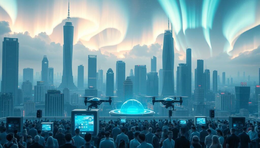 A futuristic cityscape with towering skyscrapers and a bustling urban landscape. In the foreground, a crowd of people gathered around a series of blockchain-powered transaction terminals, their faces illuminated by the holographic displays. The middle ground features a group of security drones and AI-controlled checkpoints, maintaining order and preventing any attempts at bot-driven "gas wars" during a high-stakes NFT whitelist drop. In the background, a sky filled with auroras and shimmering energy fields, symbolizing the advanced technological solutions safeguarding the digital marketplace. The scene conveys a sense of innovation, security, and the triumph of human ingenuity over the challenges of the modern digital economy. A futuristic cityscape with towering skyscrapers and a bustling urban landscape. In the foreground, a crowd of people gathered around a series of blockchain-powered transaction terminals, their faces illuminated by the holographic displays. The middle ground features a group of security drones and AI-controlled checkpoints, maintaining order and preventing any attempts at bot-driven "gas wars" during a high-stakes NFT whitelist drop. In the background, a sky filled with auroras and shimmering energy fields, symbolizing the advanced technological solutions safeguarding the digital marketplace. The scene conveys a sense of innovation, security, and the triumph of human ingenuity over the challenges of the modern digital economy.