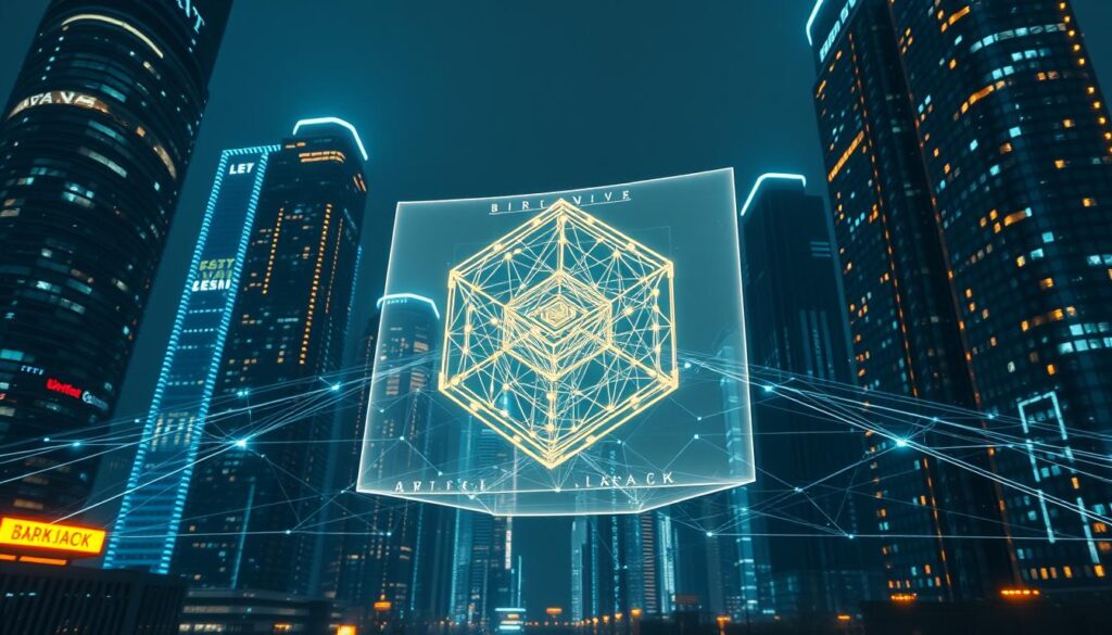 A futuristic cityscape with towering skyscrapers, their facades adorned with a network of glowing blockchain nodes. In the foreground, a holographic display showcases a 3D visualization of computer vision data, its intricate patterns and algorithms intertwining with the blockchain infrastructure. The scene is bathed in a cool, neon-tinged light, creating an atmosphere of technological innovation and seamless integration. The camera angle captures this vision from a slightly elevated perspective, emphasizing the scale and complexity of the computer vision blockchain fusion. A futuristic cityscape with towering skyscrapers, their facades adorned with a network of glowing blockchain nodes. In the foreground, a holographic display showcases a 3D visualization of computer vision data, its intricate patterns and algorithms intertwining with the blockchain infrastructure. The scene is bathed in a cool, neon-tinged light, creating an atmosphere of technological innovation and seamless integration. The camera angle captures this vision from a slightly elevated perspective, emphasizing the scale and complexity of the computer vision blockchain fusion.