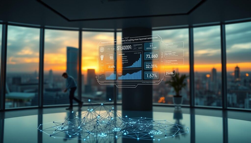A high-contrast, cinematic rendering of a sophisticated M&A valuation process powered by advanced AI technologies. In the foreground, a 3D model of a neural network diagram illuminates the complex algorithms underpinning the valuation system. In the middle ground, a futuristic holographic interface displays key financial metrics and projections. In the background, a sleek, minimalist office setting with floor-to-ceiling windows overlooking a dynamic cityscape, bathed in a warm, golden-hour glow. The overall mood is one of technological innovation, precision, and data-driven decision-making. A high-contrast, cinematic rendering of a sophisticated M&A valuation process powered by advanced AI technologies. In the foreground, a 3D model of a neural network diagram illuminates the complex algorithms underpinning the valuation system. In the middle ground, a futuristic holographic interface displays key financial metrics and projections. In the background, a sleek, minimalist office setting with floor-to-ceiling windows overlooking a dynamic cityscape, bathed in a warm, golden-hour glow. The overall mood is one of technological innovation, precision, and data-driven decision-making.